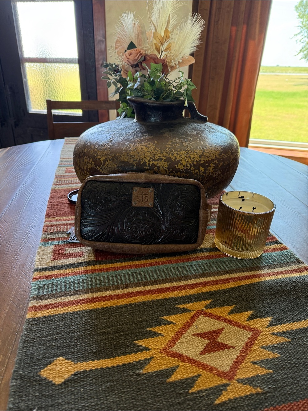 STS Ranch Tooled Leather Wristlet - Black & Brown
